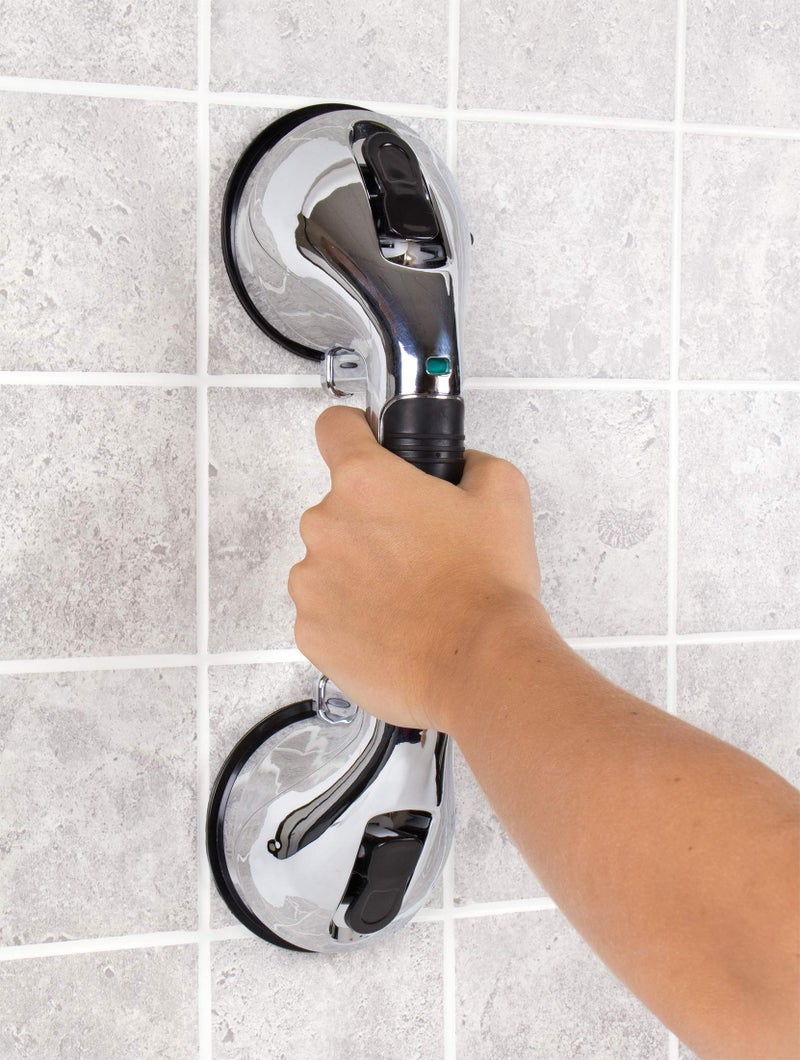 CAREX Ultra Grip Shower Grab Bar - Shower Handle and Bathroom Bar - 12 Inch Safety Bar With Dual Locking Suction Cups For Bathtubs and Showers, Chrome - Image 4