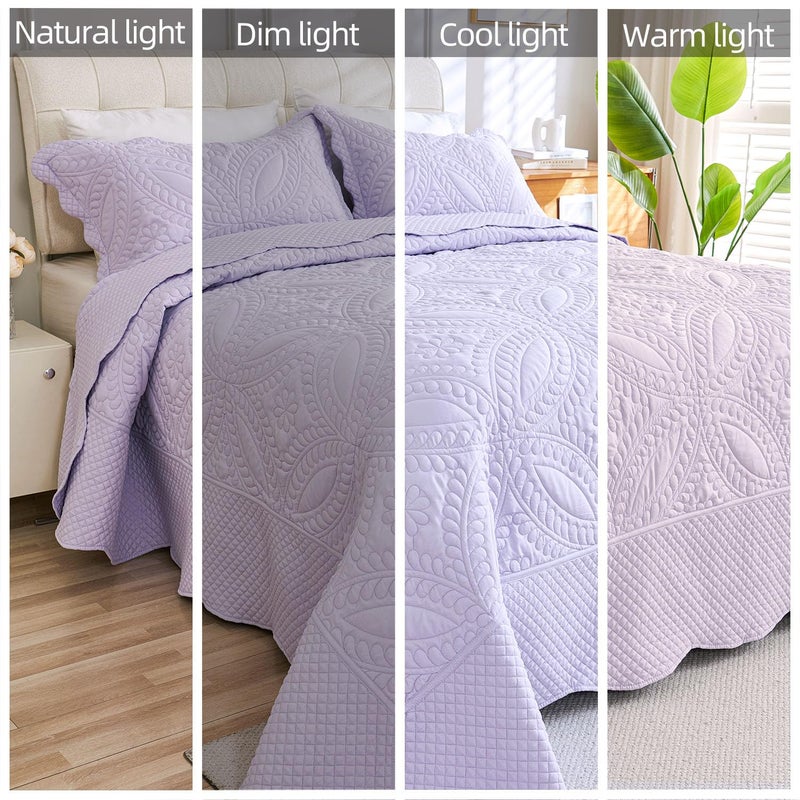 Cmfshape Oversize King Bedspread 120"x120",3 Piece California King Quilt,Lightweight Lavender Bed Quilt Set for All Season,Modern Coin Pattern Bedding Set - Image 4
