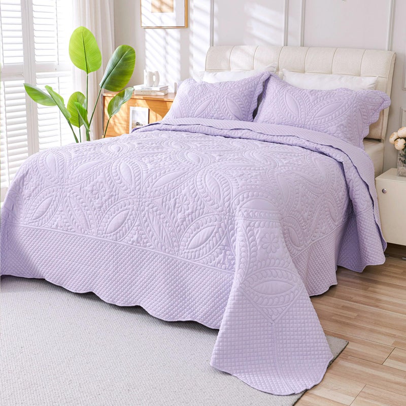Cmfshape Oversize King Bedspread 120"x120",3 Piece California King Quilt,Lightweight Lavender Bed Quilt Set for All Season,Modern Coin Pattern Bedding Set - Image 3