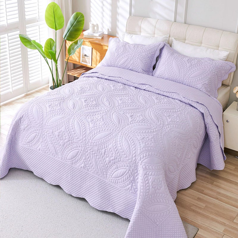 Cmfshape Oversize King Bedspread 120"x120",3 Piece California King Quilt,Lightweight Lavender Bed Quilt Set for All Season,Modern Coin Pattern Bedding Set - Image 2