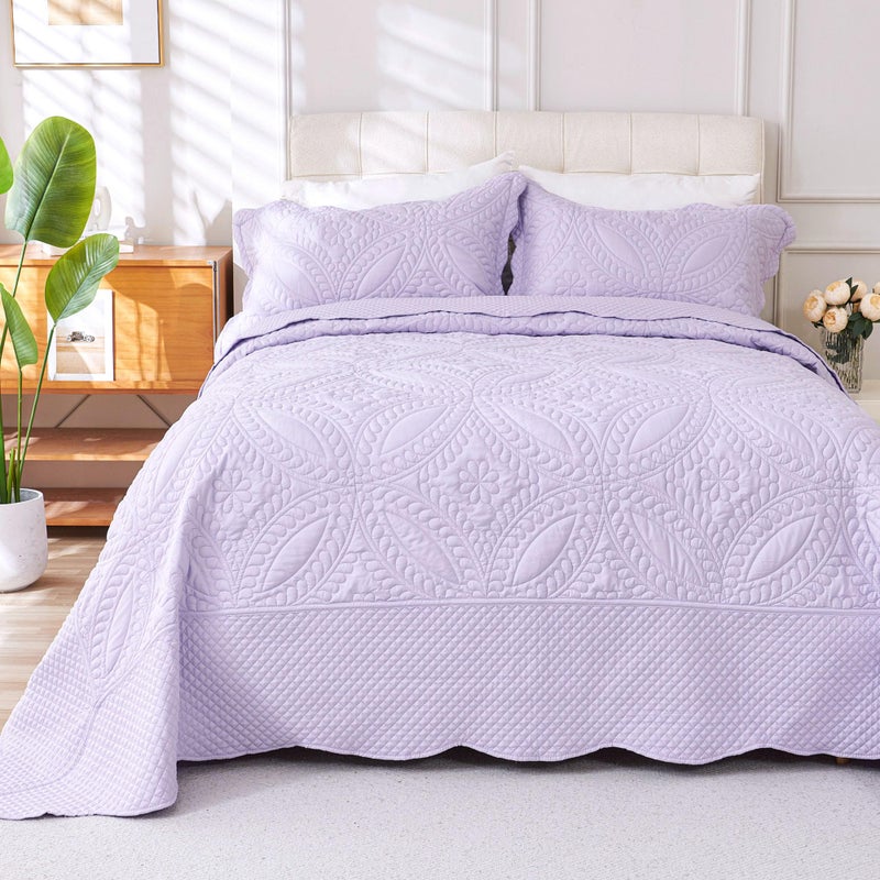 Cmfshape Oversize King Bedspread 120"x120",3 Piece California King Quilt,Lightweight Lavender Bed Quilt Set for All Season,Modern Coin Pattern Bedding Set - Image 1