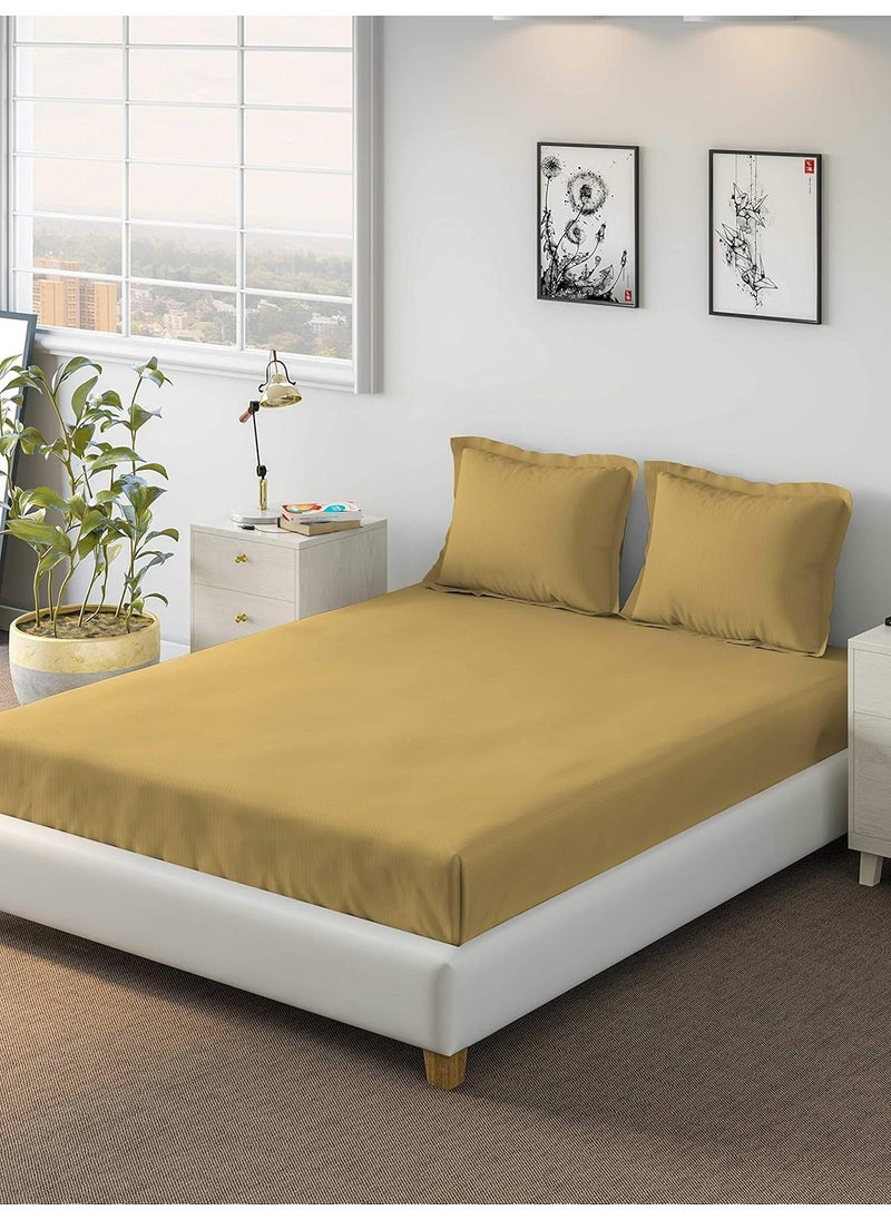 DDECOR Live beautiful DDECOR Soft Streak 400TC 100 Cotton Double Bedsheet with 2 Pillow Covers King Size Yellow 