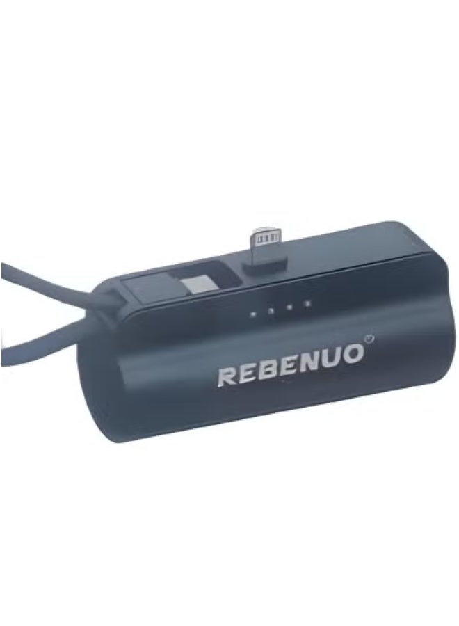 REBENUO 🔋 Ultra-Compact 5000mAh Mini Power Bank with Built-in Type-C & Lightning Cables – Slim, Lightweight Portable Charger for iPhone, Android & USB Devices – Fast Charging Emergency Battery Backup with USB-C Input – Ideal Pocket Power Bank for Travel & Daily Use in UAE - Image 1