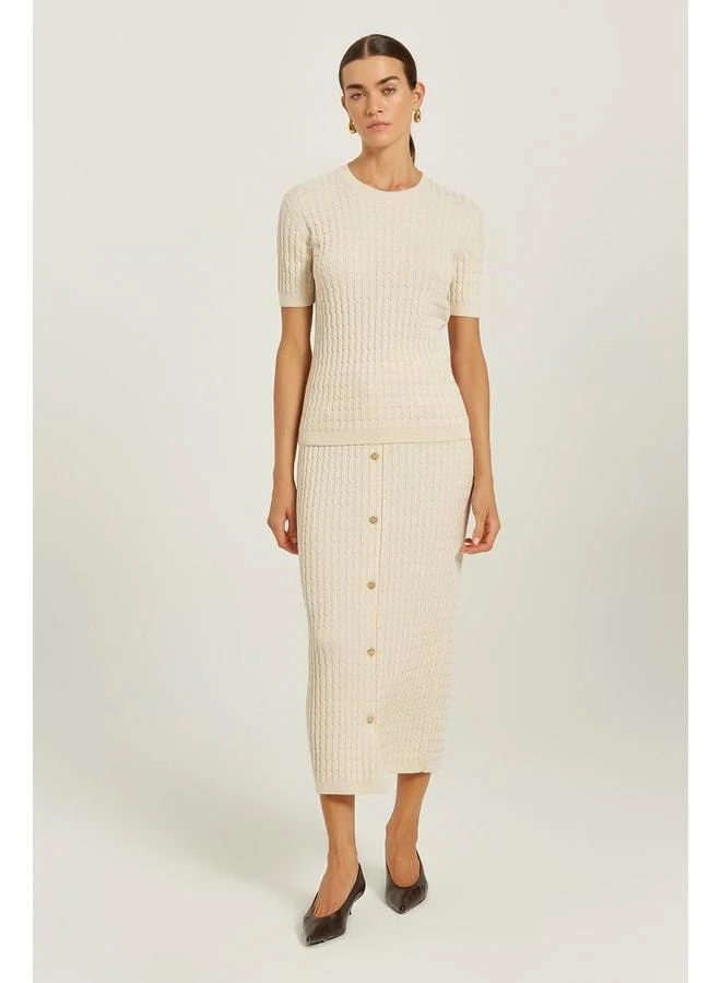 Mısırlı 1951 Beige Knitted Texture Women's Sweater.