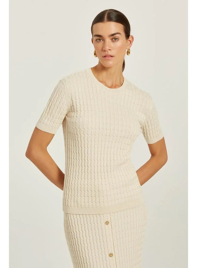 Mısırlı 1951 Beige Knitted Texture Women's Sweater.