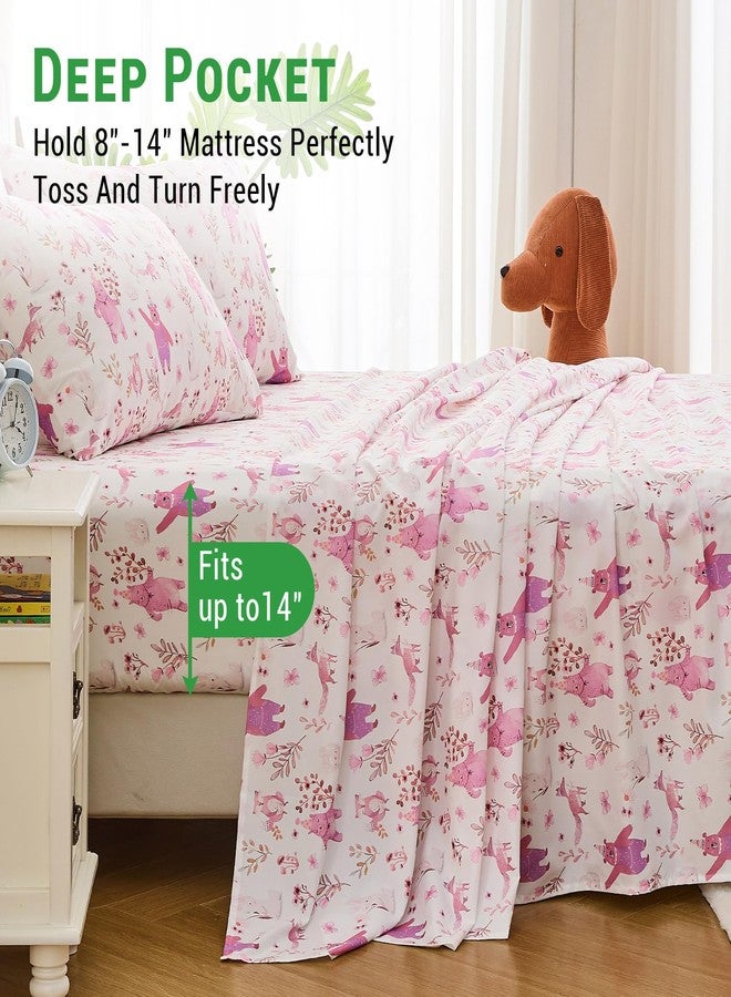 Gogreen Bed Sheet Set for Kids, Full Size Sheets Microfiber Fitted Sheet, Breathable & Silky Soft Feeling Kids Sheet Set 4 PCs Pink Bear Full Bed Sheet - Image 3