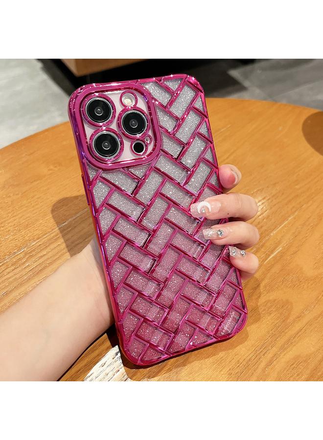 S-TOP Case For iPhone 13 Pro Woven Grid 3D Electroplating Laser Engraving Glitter Paper Phone Case - Image 1