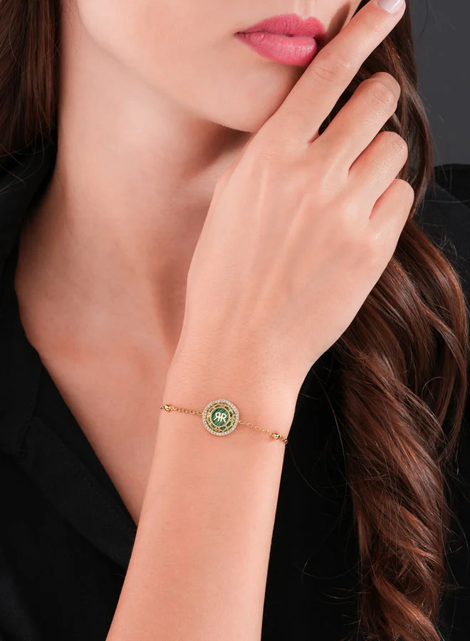 CERRUTI 1881 Arabesque.3 Embossed 3D Floral Design Gold with Malachite Mother of Pearl and Crystal with CRR Logo