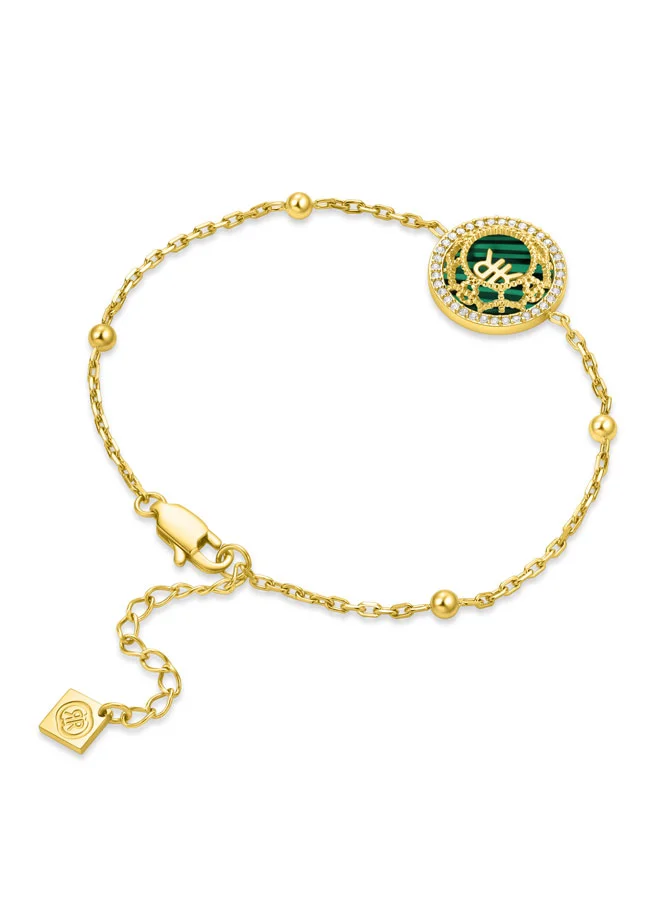 CERRUTI 1881 Arabesque.3 Embossed 3D Floral Design Gold with Malachite Mother of Pearl and Crystal with CRR Logo
