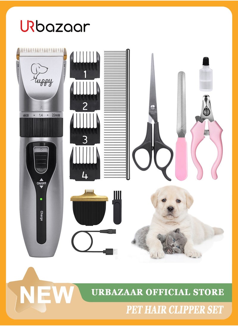 URbazaar 13 Pcs Dog Shaver Clippers, Low Noise Electric Cordless Dog Grooming Supplies,Rechargeable Pet Grooming Kit with Scissors, Combs, Files, Nail Clippers and Spare cutter head for Dogs and Cats  - Image 1
