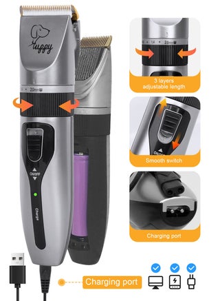 13 Pcs Dog Shaver Clippers, Low Noise Electric Cordless Dog Grooming Supplies,Rechargeable Pet Grooming Kit with Scissors, Combs, Files, Nail Clippers and Spare cutter head for Dogs and Cats - view 3