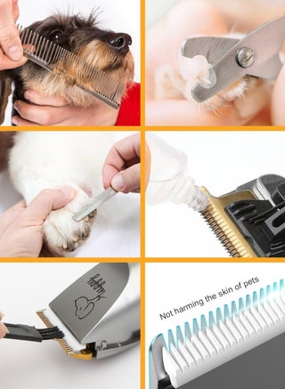 13 Pcs Dog Shaver Clippers, Low Noise Electric Cordless Dog Grooming Supplies,Rechargeable Pet Grooming Kit with Scissors, Combs, Files, Nail Clippers and Spare cutter head for Dogs and Cats - view 5