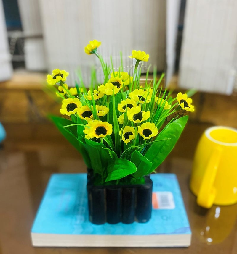 Ryme Ryme Artificial Wild Grass Flowers with Vase Pot for Home and Office Decoration Artificial Flowers for Table Top Centrepiece Decoration Yellow  - Image 1