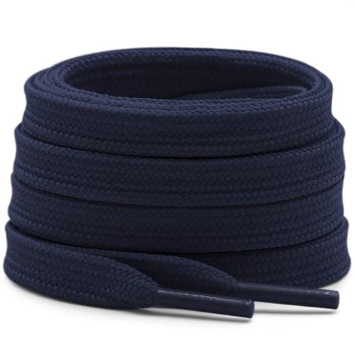DELELE Solid Flat Shoe Laces Hollow Thick Navy Shoelaces for Sneakers 2 Pair 55 inch - Image 1