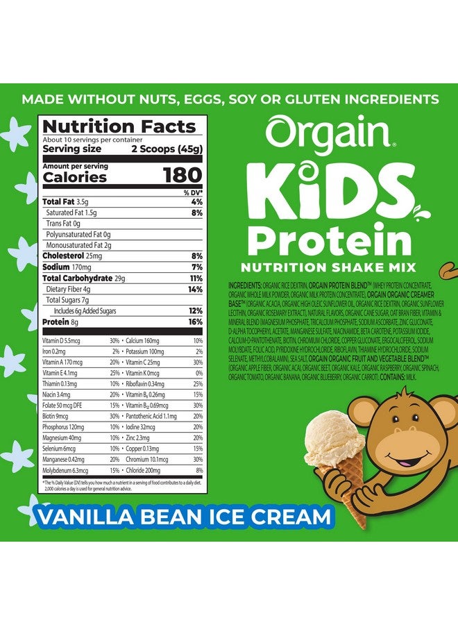 Orgain Kids Protein Powder Shake Mix, Vanilla Bean Ice Cream - 8g Grass-Fed Dairy Protein, 4g Fiber, 22 Vitamins & Minerals, Gluten Free, No Soy Ingredients, Adds Healthy Nutrients to Kids Snacks, 1lb - Image 2