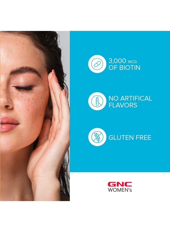 GNC جي إن سي مكملات الشعر والبشرة والأظافر للنساء | مزيج متعدد الفيتامينات اليومي | البيوتين (3,000 ميكروغرام)، حمض الهيالورونيك، فيتامينات C و E مع النياسين | مضادات الأكسدة المضافة | يدعم صحة وجمال النساء | 120 قرصًا - Image 4