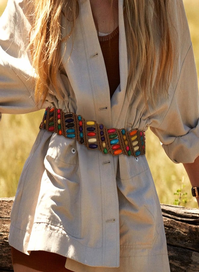 Bohend Boho Braided Belts Women Tie Colorful Western Woven Belt Wrap Rope Hippie Belts for Dresses (Colorful Beads-Brown) - Image 3