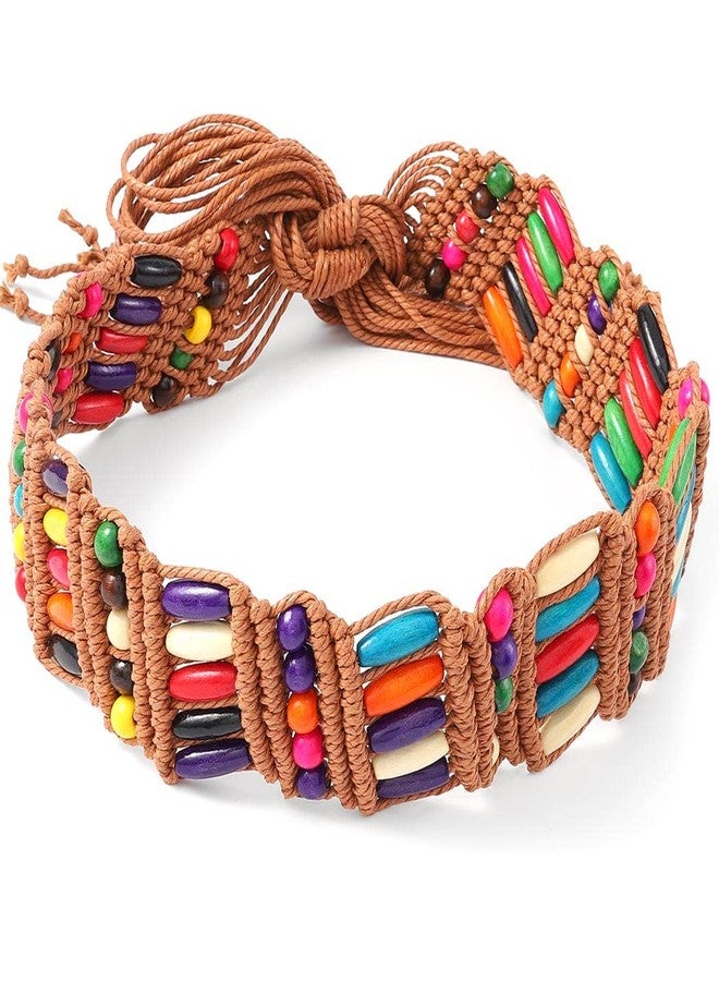 Bohend Boho Braided Belts Women Tie Colorful Western Woven Belt Wrap Rope Hippie Belts for Dresses (Colorful Beads-Brown) - Image 1