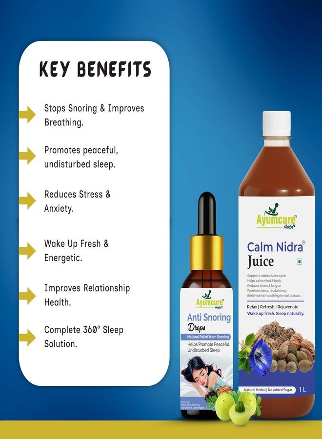 Ayumcure Calm Nidra Sleep Juice & Anti-Snoring Drops Combo | Herbal Support for Deep Sleep & Snoring Relief | Clears Airway, Reduces Stress, Enhances Sleep Quality | Natural Ayurvedic Blend - Image 4