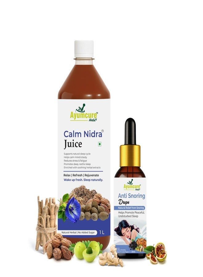 Ayumcure Calm Nidra Sleep Juice & Anti-Snoring Drops Combo | Herbal Support for Deep Sleep & Snoring Relief | Clears Airway, Reduces Stress, Enhances Sleep Quality | Natural Ayurvedic Blend - Image 1