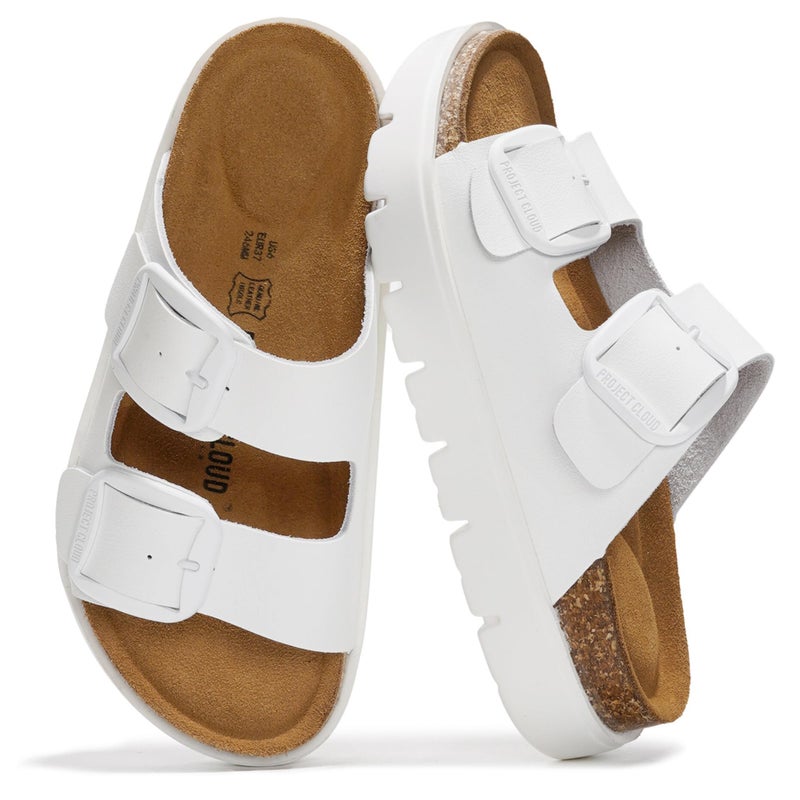 Project Cloud 100% Genuine Leather Platform Sandals Women Footwear - Wedge Chunky Slides for Women 2026 with Memory Foam Insole & Cork Footbed Womens Sandals (GreeceChunky) - Image 1