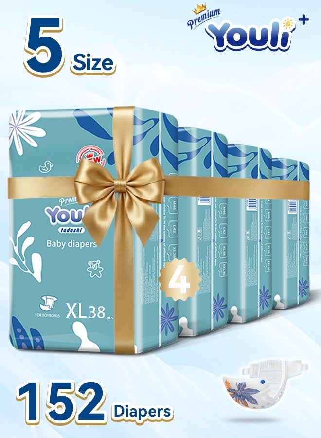 Youli Baby Diapers,Taped Diapers Size 5, 12-17 Kg, 360° Leak-Free Fit For Up To 100% Leakage Protection, Comfort Taped Mega Pack 152 Diapers