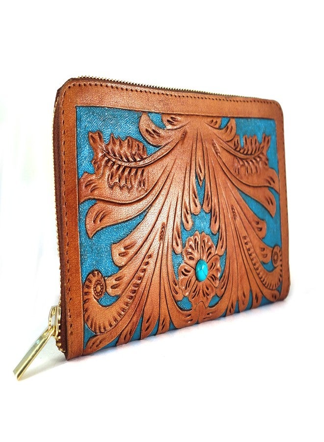 cords craft, Purse for Women, Hand Tooled, Turquoise with Semi-Precious Stone - Image 1
