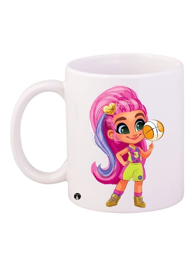 RYN Cartoon Printed Coffee Mug White/Pink/Green 11ounce