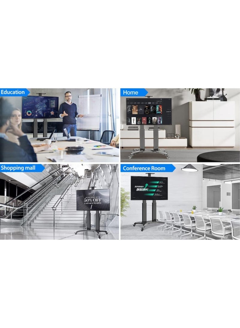 ELTRAZONE Heavy Duty Aluminum Rolling TV Cart for 65-85" Flat Screens, Mobile TV Stand with Load Capacity up to 57kgs - Image 4