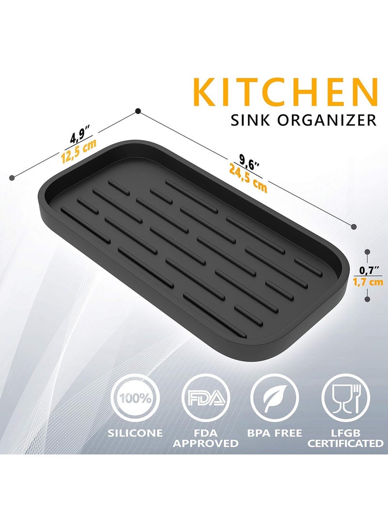 Hari - HARI Kitchen Sink Organizer | Silicone Sponge Holder - Storage Tray for Dish Sponge, Soap Dispenser, Scrubber 9.6"x 4.9" (Black) - Image 1