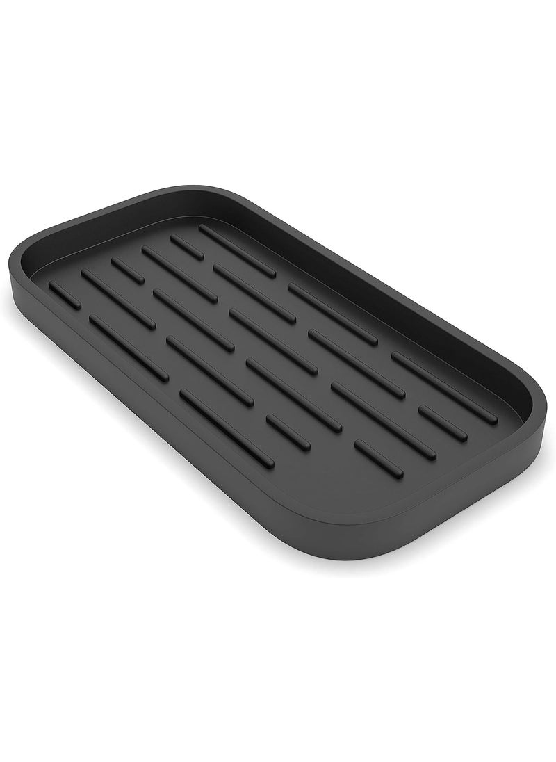 Hari - HARI Kitchen Sink Organizer | Silicone Sponge Holder - Storage Tray for Dish Sponge, Soap Dispenser, Scrubber 9.6"x 4.9" (Black) - Image 1