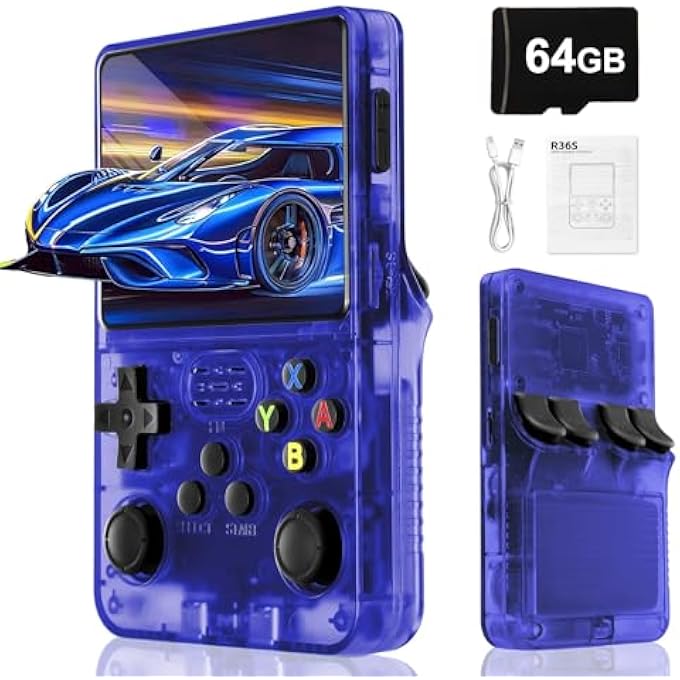 R36S RETRO HANDHELD VIDEO GAME CONSOLE -LINUX SYSTEM,3000MAH BATTERY,3.5 INCH SCREEN,64G TF CARD,20000+ CLASSIC GAMES,PORTABLE GAME CONSOLE FOR PRESENT TO GIVE FRIENDS FOR CHRISTMAS-BLUE - Image 1