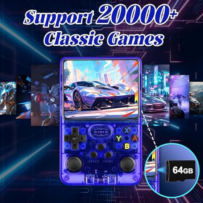 R36S RETRO HANDHELD VIDEO GAME CONSOLE -LINUX SYSTEM,3000MAH BATTERY,3.5 INCH SCREEN,64G TF CARD,20000+ CLASSIC GAMES,PORTABLE GAME CONSOLE FOR PRESENT TO GIVE FRIENDS FOR CHRISTMAS-BLUE - Image 4