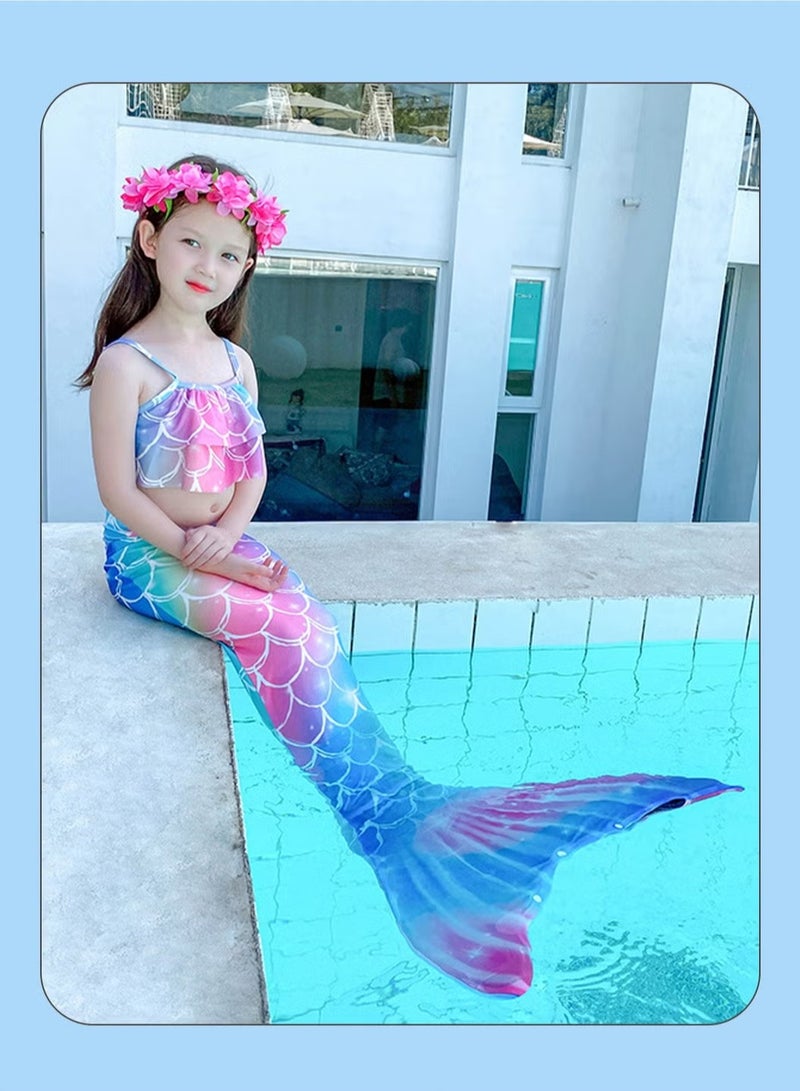 مجموعة ملابس سباحة مكونة من 5 قطع، ذيل حورية البحر للسباحة، ملابس سباحة، بدلة بيكيني، للأطفال من سن 4 إلى 13 عامًا، للفتيات - Image 1