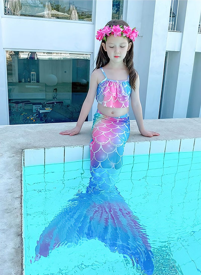 مجموعة ملابس سباحة مكونة من 5 قطع، ذيل حورية البحر للسباحة، ملابس سباحة، بدلة بيكيني، للأطفال من سن 4 إلى 13 عامًا، للفتيات - Image 2