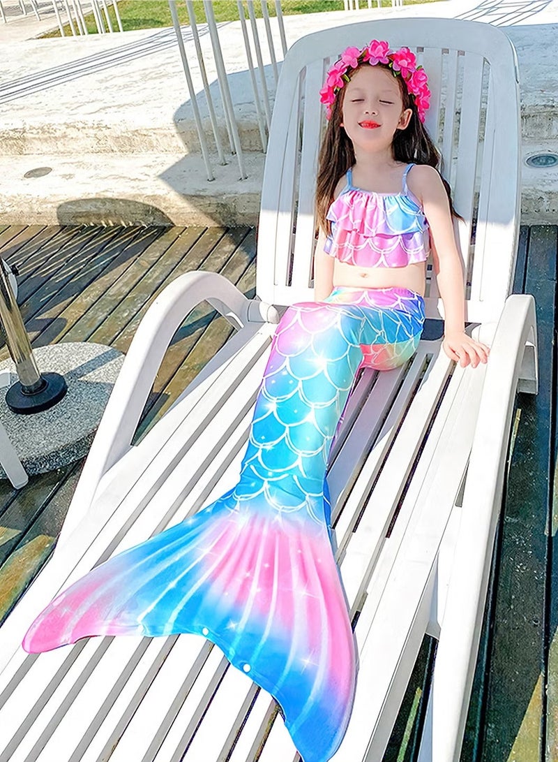 مجموعة ملابس سباحة مكونة من 5 قطع، ذيل حورية البحر للسباحة، ملابس سباحة، بدلة بيكيني، للأطفال من سن 4 إلى 13 عامًا، للفتيات - Image 3