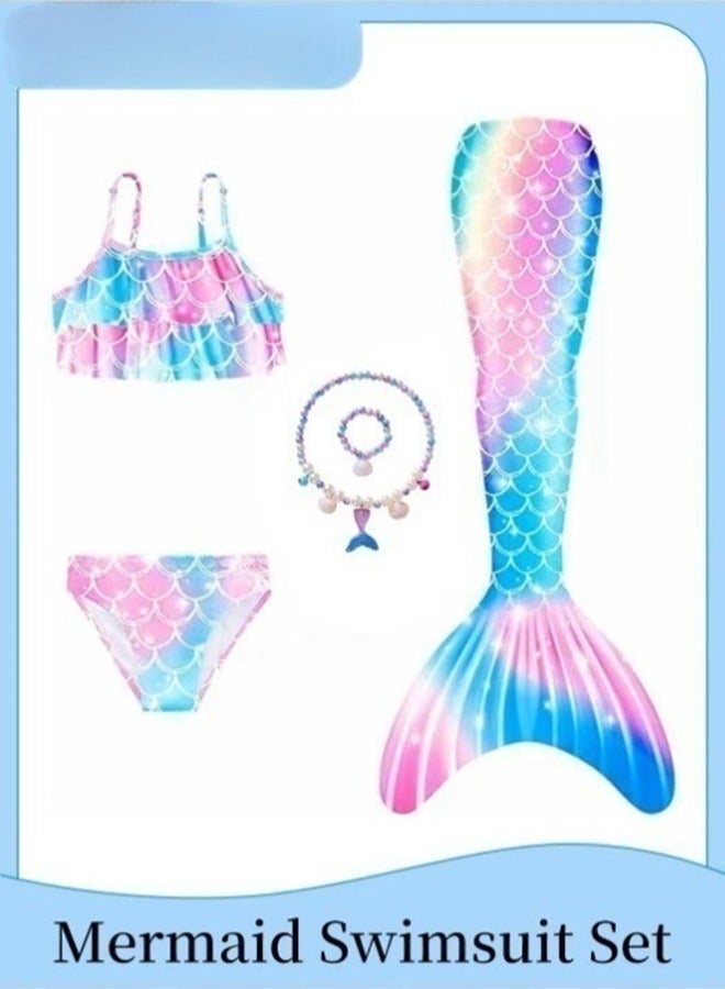 مجموعة ملابس سباحة مكونة من 5 قطع، ذيل حورية البحر للسباحة، ملابس سباحة، بدلة بيكيني، للأطفال من سن 4 إلى 13 عامًا، للفتيات - Image 4