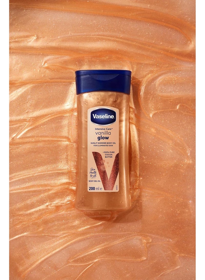فازلين إنتنسيف كير، زيت الجسم "فانيلا جلو + صن ليت شيمر" (Vanilla Glow + Sunlit Shimmer)، عبوة جل 200 مل | لبشرة متألقة | بفوائد زبدة الكاكاو النقية بنسبة 100%* - Image 4