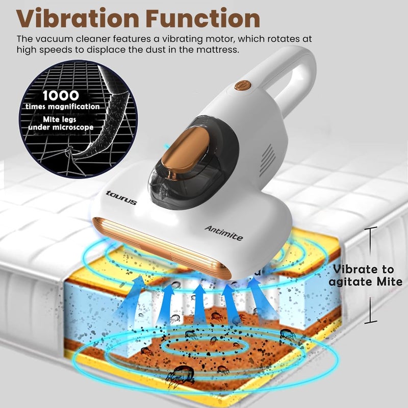Taurus Bed Vacuum Cleaner for Home400W Anti Dust Mite Mattress Vacuum Cleaner with Uv Light Sterilization10Kpa Suction Power Corded Handheld Vacuum with Hepa Filter for SofaPillowsWhite - Image 4