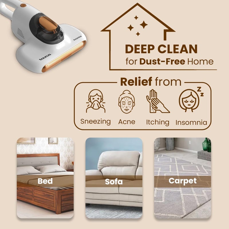 Taurus Bed Vacuum Cleaner for Home400W Anti Dust Mite Mattress Vacuum Cleaner with Uv Light Sterilization10Kpa Suction Power Corded Handheld Vacuum with Hepa Filter for SofaPillowsWhite - Image 5