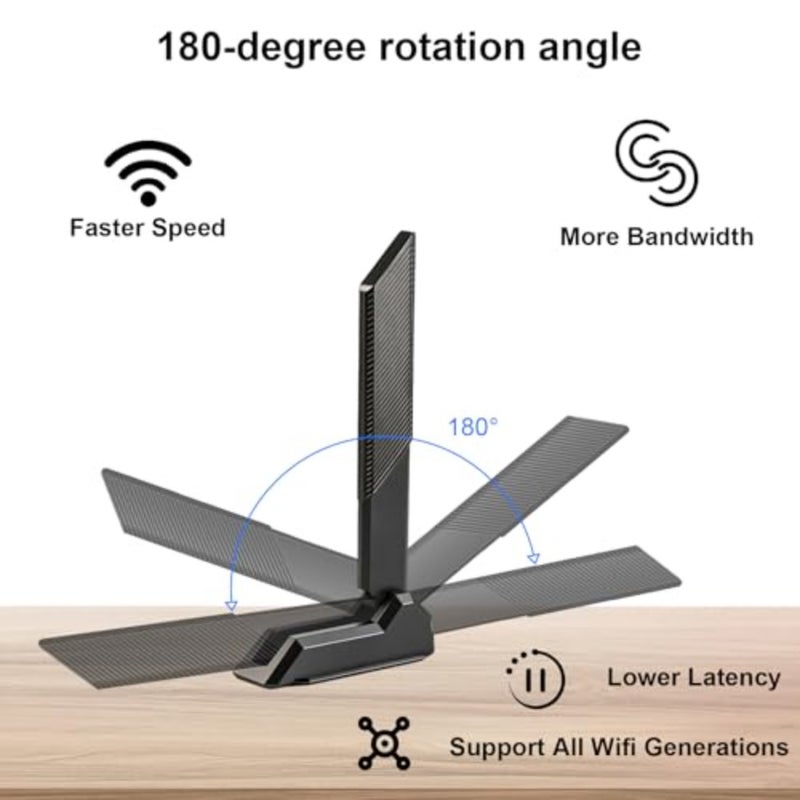 External WiFi 6E tri-band antenna 2.4GHz/5.8GHz/6GHz for PC desktops, gaming motherboards, WiFi-Bluetooth cards, routers RP-SMA connector, magnetic base, black, high-gain signal boost - Image 4