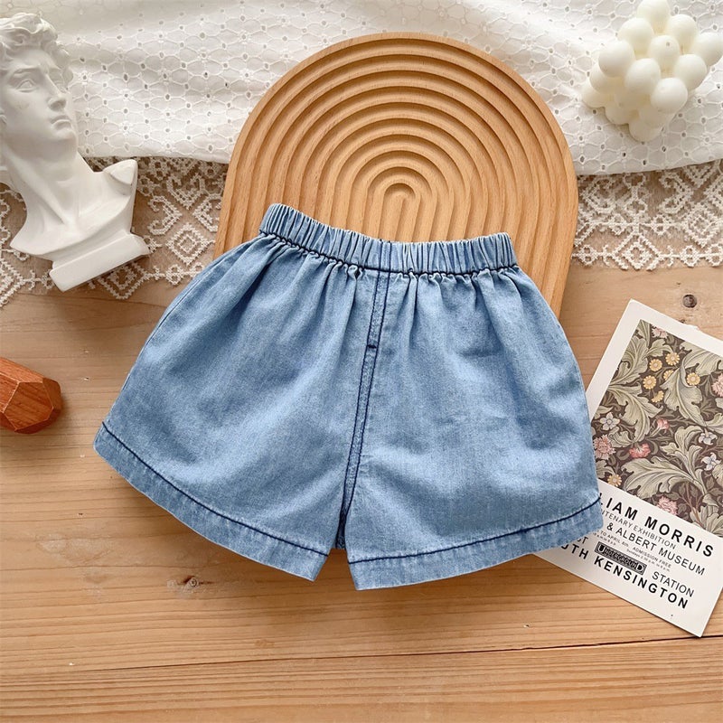 Korean Style Baby Clothes 2024 Summer New 1-3 Years Old Baby Boy Cotton Two-Piece Thin Class A Outfit j light blue [shorts]]