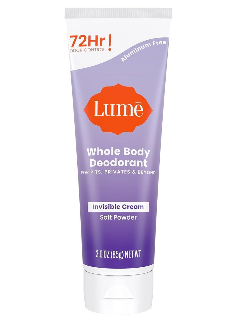 Lume Whole Body Deodorant - Invisible Cream Tube - 72 Hour Odor Control - Aluminum Free, Baking Soda Free, Skin Safe - 3.0 ounce - Image 1