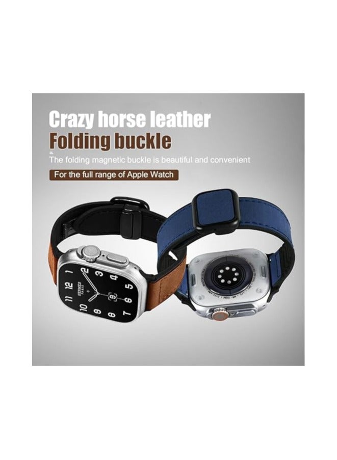 سوار جلدي مغناطيسي متوافق مع ساعات أبل مقاس 44 مم/45 مم/46 مم/49 مم، سوار جلدي بديل بإبزيم مغناطيسي لساعات أبل من السلسلة 11/10/9/8/7/6/5/4/Ultra/Ultra2/Ultra3/SE/SE2/SE3 - view 2