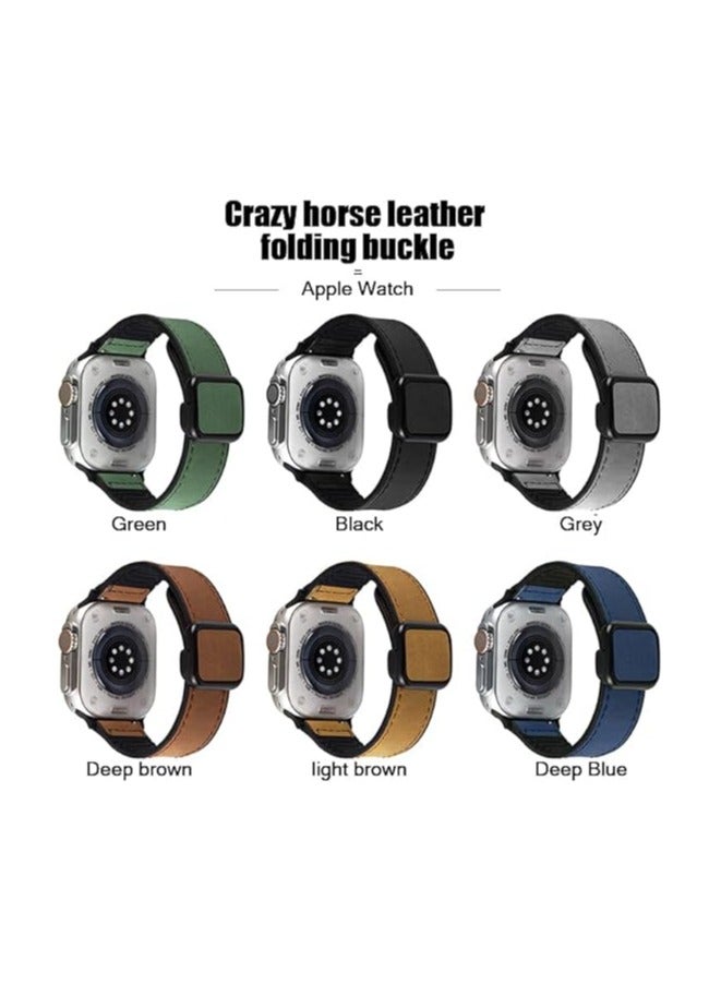 سوار جلدي مغناطيسي متوافق مع ساعات أبل مقاس 44 مم/45 مم/46 مم/49 مم، سوار جلدي بديل بإبزيم مغناطيسي لساعات أبل من السلسلة 11/10/9/8/7/6/5/4/Ultra/Ultra2/Ultra3/SE/SE2/SE3 - view 3