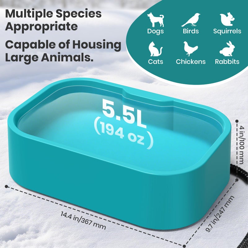 IPOW 1.45 Gal/5.5L Extra Large Heated Water Bowl with 5 Layers Design for Heating & Heat Preservation Provides Drinkable Water & Food in Winter Heated Pet Bowl for Cat Rabbit Chicken Duck Squirrel - Image 3