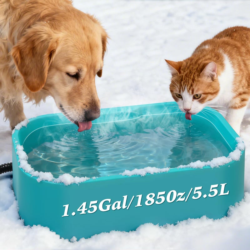 IPOW 1.45 Gal/5.5L Extra Large Heated Water Bowl with 5 Layers Design for Heating & Heat Preservation Provides Drinkable Water & Food in Winter Heated Pet Bowl for Cat Rabbit Chicken Duck Squirrel - Image 1