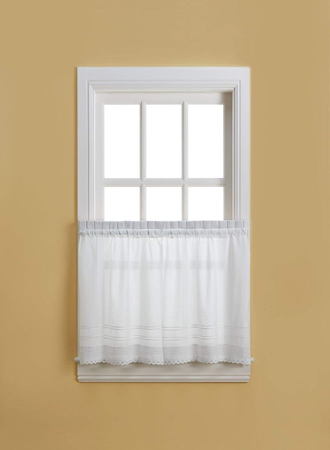 CHF & You White Crochet Cafe Kitchen Curtain Window Tier Pair, Rod Pocket, 29W x 36L inch, Set of 2 - Image 1