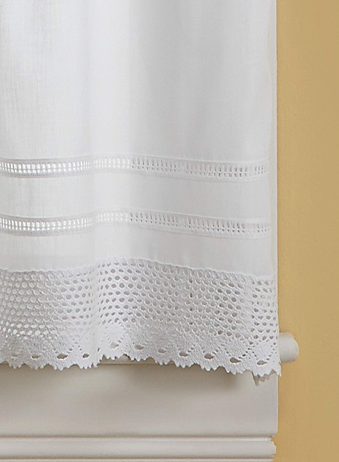 CHF & You White Crochet Cafe Kitchen Curtain Window Tier Pair, Rod Pocket, 29W x 36L inch, Set of 2 - Image 3