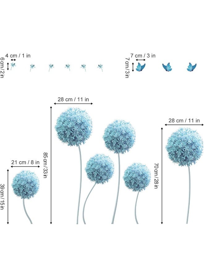 decalmile 6 Blue Dandelion Wall Decals Allium Flower Butterfly Wall Stickers Living Room Bedroom TV Wall Decor - Image 5